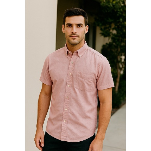 Kennington LTD California Men's L Short Sleeve Button-Down Shirt Pink Casual - Picture 1 of 14
